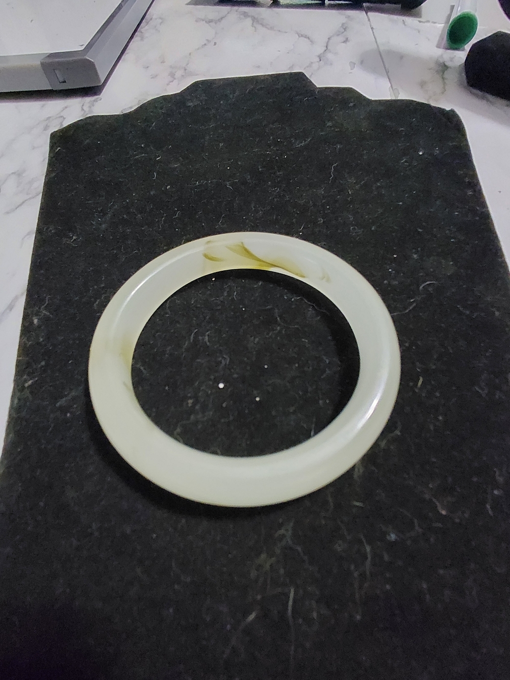 Jade Pale Ivory Bangle with Subtle Yellow Veining